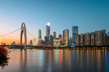 Fototapeta na wymiar Night view of urban buildings in Guangzhou, China