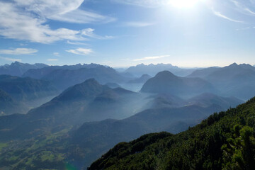 Obraz premium Mountain hiking tour Hochstaufen mountain in Bavaria, Germany