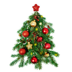 Christmas tree made of spruce branches isolated on white