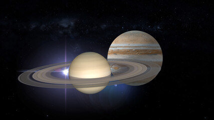conjunction of Jupiter and Saturn 3d rendering illustration