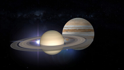 conjunction of Jupiter and Saturn 3d rendering illustration © SN