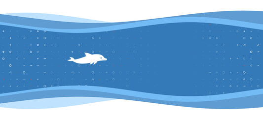 Blue wavy banner with a white dolphin symbol on the left. On the background there are small white shapes, some are highlighted in red. There is an empty space for text on the right side
