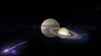 Fototapeta na wymiar conjunction of Jupiter and Saturn 3d rendering illustration