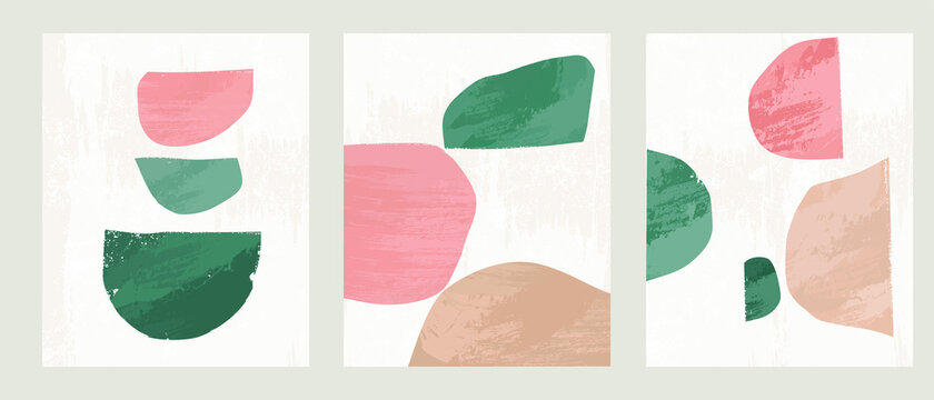 Set 3 illustration vector EPS 10 print hand draw painted abstract shapes dodles contemporary aesthetic modern art Scandinavian nordic design style