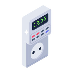 

Electricity supply system, isometric design of digital meter icon

