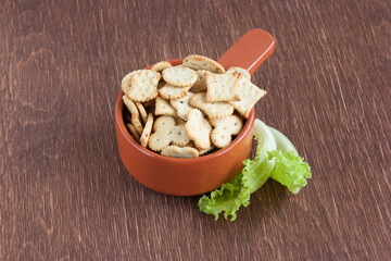 delicious dry cookies, biscuits, crackers with salt and dry herbs