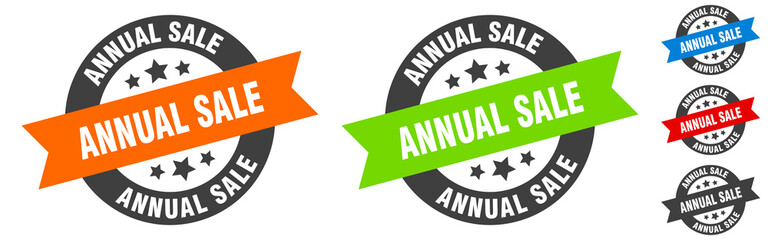 annual sale stamp. annual sale round ribbon sticker. tag