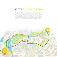 City map navigation route, itinerary point markers design background, drawing schema, simple city plan GPS navigation, itinerary destination arrow paper city map. Route delivery check point graphic