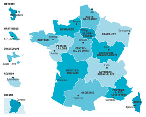 Carte régions de France 2020 sources 6 - obrazy, fototapety, plakaty