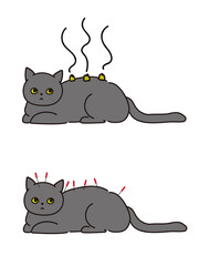 猫の鍼灸治療のベクターイラストセット　グレーの猫