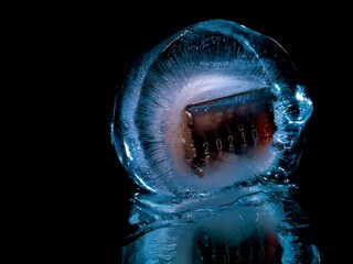 a creative photo of a counter in ice that symbolizes the coming of the new year 2021