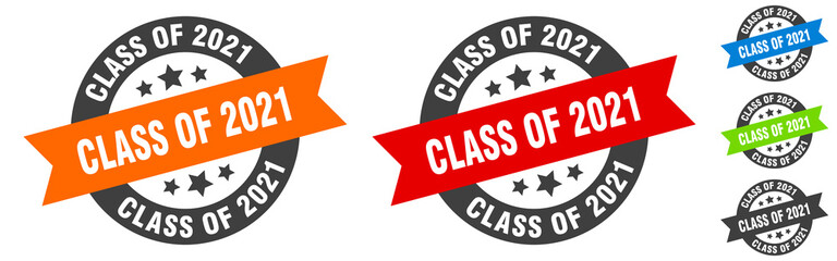 class of 2021 stamp. class of 2021 round ribbon sticker. tag