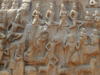 Obraz premium Ancient Stone Sculptures in Mamallapuram, Tamilnadu, India