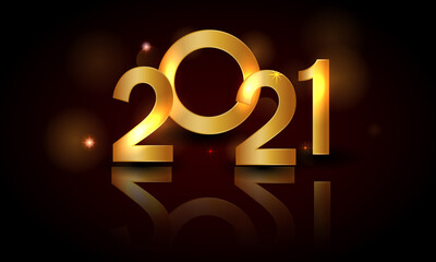 Happy New Year 2021 - Vector New Year background with gold numbers on shining background