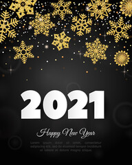 Happy New Year 2021 - Vector New Year background with gold numbers on shining background