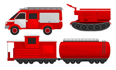 Firefighting Vehicles as Emergency Service for Fire Extinguishing Vector Set