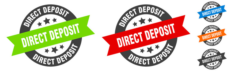 direct deposit stamp. direct deposit round ribbon sticker. tag