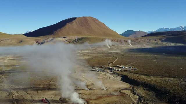 Aerial view of Geysers del Tatio at the Atacama desert, Chile