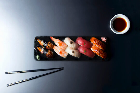 Nigiri Combo with prawn, eel, tuna, salmon and mackerel