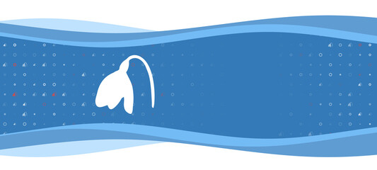 Obraz na płótnie Canvas Blue wavy banner with a white snowdrop symbol on the left. On the background there are small white shapes, some are highlighted in red. There is an empty space for text on the right side