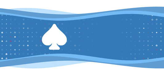 Blue wavy banner with a white spade symbol on the left. On the background there are small white shapes, some are highlighted in red. There is an empty space for text on the right side