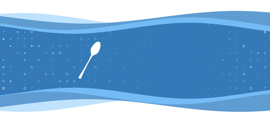 Blue wavy banner with a white spoon symbol on the left. On the background there are small white shapes, some are highlighted in red. There is an empty space for text on the right side