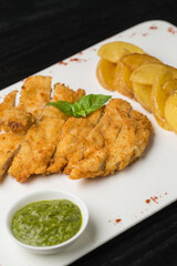 Fried chicken breast in restaurant