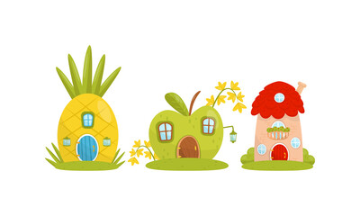 Small Fairytale Houses for Gnome or Dwarf Vector Set