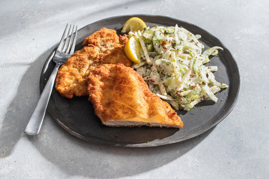 Chicken schnitzel with cabbage salad
