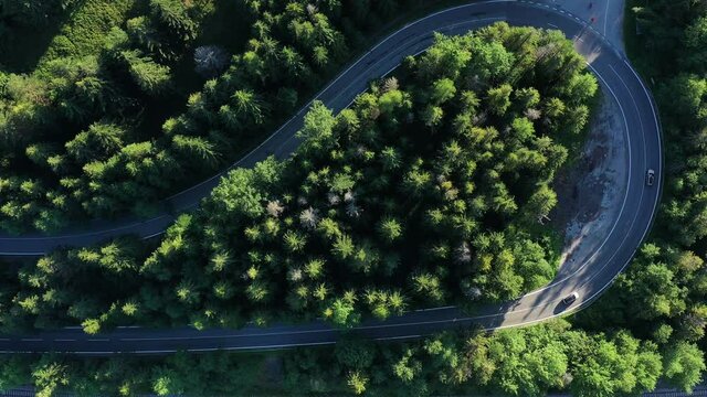 Aerial view of the road in the village of Dedinky in Slovakia