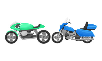 Fototapeta premium Sport Motorcycle or Motorbike as Two-wheeled Motor Vehicle Side View Vector Set