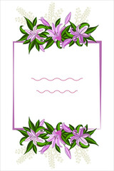 Cute card with lily flowers. Colorful beautiful vector drawing. Ideal for love confessions and congratulations