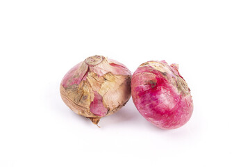 Two rotten red onions isolated on a white backfground