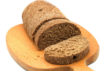 bread on a cutting board on a white background