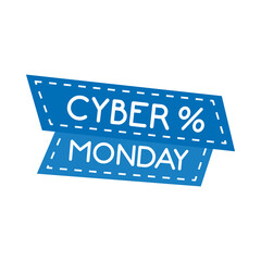 cyber monday lettering in ribbon frame with percent symbol vector illustration design
