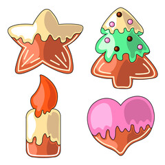 Set of drawn cartoon gingerbread cookies in color