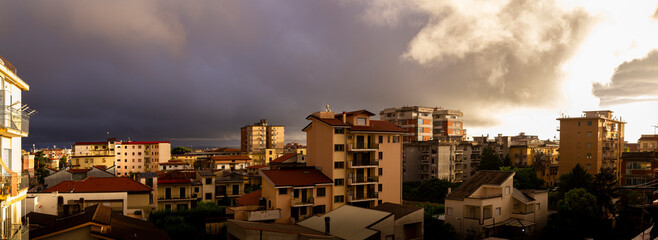 city skyline with clouds in bad weather of Aversa