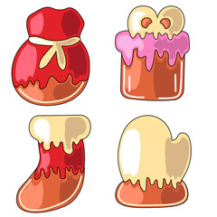 Set of drawn cartoon gingerbread cookies in color