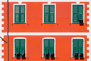 Fototapeta na wymiar Traditional windows of Italian house of Manarola, Cinque Terre National Park, Italy