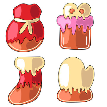 Set of drawn cartoon gingerbread cookies in color