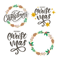 Fototapeta premium Merry christmas 2021 Beautiful greeting card poster with calligraphy black text word. Hand drawn design elements. Handwritten modern brush lettering white background isolated vector
