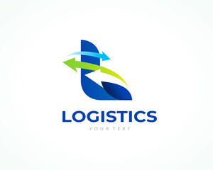 Logistics logo design, arrows and  letter L blue color