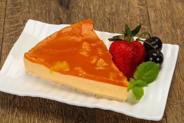 Cheesecake with apricot served strawberry