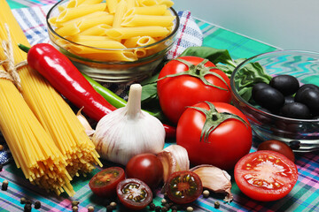 Ingredients for traditional Italian pasta	