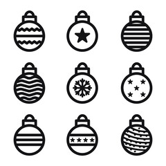 Set of decorated holiday balls, ball on white background, collection. Decoration ornametns for end year holidays. Happy New Year, Xmas, Merry Christmas, tree decors on white background EPS Vector