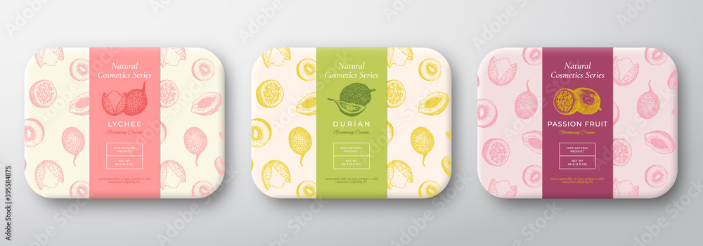 Canvas Prints exotic fruits bath cosmetics package set. abstract vector wrapped container labels. packaging design