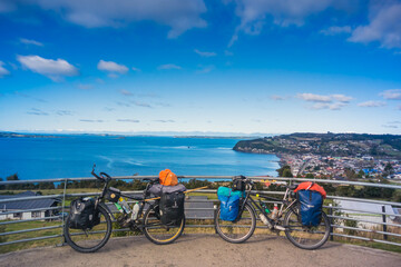 Fototapeta premium Bike tour in Achao, at Quinchao island, Chile.