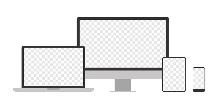 Mockup devices set. Monitor, laptop, tablet, smartphone light grey color. Vector illustration