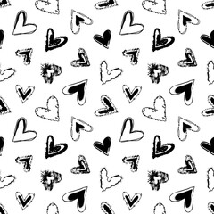 Hand-drawn hearts seamless pattern. Romantic background.