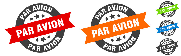 par avion stamp. par avion round ribbon sticker. tag